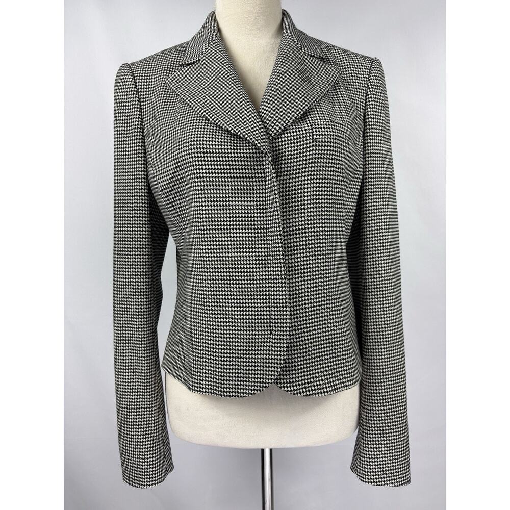 Ralph Lauren Purple Label Blazer Black White Houndstooth Puppytooth 8 Zip Close